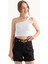 Kadın Tek Omuz Askısız Basic Crop Top White 11