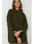Kadın Düğme ve Yırtmaç Detaylı Selanik Örgü Triko Kazak Green 3