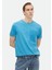 Turkuaz Düz Bisiklet Yaka %100 Pamuk T-Shirt 6