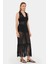 Kadın Kolsuz Örme Maxi Elbise, V-Yaka ve Püskül Paça Black 12