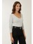 Kadın Dar Fit V Yaka Uzun Kollu Bluz Grey 13
