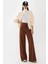 Kadın Geniş Paça Lastikli Jersey Pantolon Kestane Kahvesi 16