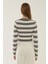 Kadın Çizgili Bisiklet Yaka Triko Üst Grey 14