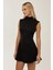 Kadın Yüksek Yaka Siyah Mini Elbise Black 11