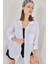 Kadın Bdart Cep Detaylı Oversize Düğmeli Keten Karışımlı Gömlek White 1