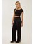 Kadın Örme Crop Bluz & Lastikli Pantolon Takım Siyah 16