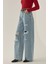 Kadın Yırtık Yüksek Bel Geniş Paça Denim Jeans Maya Mavisi 13