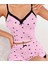 Pembe Kalp Desenli Askılı Şortlu Pijama Takım 2