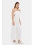 Kadın Düğmeli Ön Geniş Paça Tulum White 8