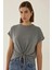 Kadın Basic Yuvarlak Yaka Kısa Tişört Gri 15