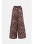 Kadın Bağcıklı Orta Bel Geniş Bacaklı Hayvan Baskılı Pantolon Brown 14