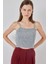 Kadın Bdart Kare Yaka Ribana Örgü Crop Top Grey 4