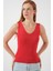 Kadın Bdart Slim Fit V Yakalı Esnek Bluz Red 4