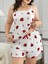 Büyük Beden Çilek Desen Pamuklu Şortlu Pijama Takımı 3