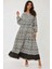 Kadın Gömlek Yaka Desenli Modest Elbise Black 11