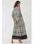 Kadın Gömlek Yaka Desenli Modest Elbise Black 15