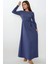 Kadın Dokulu Bisiklet Yaka Kuşaklı Modest Elbise Blue 15