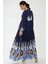 Kadın Baskılı Uzun Kol Viskon Modest Elbise Blue 13