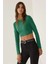 Kadın Slim Fit Örme Crop Bluz Green 12