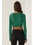Kadın Slim Fit Örme Crop Bluz Green 14