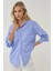 Kadın Regular Fit Uzun Kollu Keten Karışımlı Gömlek Blue 14