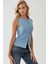 Kadın Düğme Detaylı Kolsuz Bisiklet Yaka Yelek Blue 16