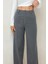 Kadın Beli Kopçalı Dokuma Pantolon Gri 16