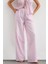 Kadın Lastikli Bel ile Geniş Paça Çizgili Pantolon Pink 12
