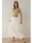 Kadın Keten Yüksek Bel Maksi Etek White 14