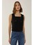 Kadın Kare Yaka Kruvaze Crop Yelek Black 11