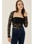 Kadın Dar Kesim Uzun Kollu Dantel Üst Siyah 11