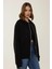 Kadın Rahat Fit Fermuarlı Kapüşonlu Hoodie Black 14