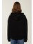 Kadın Rahat Fit Fermuarlı Kapüşonlu Hoodie Black 15