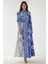 Kadın Baskılı Uzun Kol Kemerli Modest Elbise Blue 13