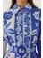 Kadın Baskılı Uzun Kol Kemerli Modest Elbise Blue 15