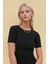Kadın Bisiklet Yaka Kısa Kol Mini Elbise Black 14