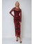 Kadın Çiçek Desenli Bodycon Maxi Tül Elbise Kırmızı 11