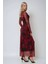 Kadın Çiçek Desenli Bodycon Maxi Tül Elbise Kırmızı 12