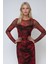 Kadın Çiçek Desenli Bodycon Maxi Tül Elbise Kırmızı 13