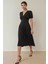 Kadın V-Yaka A-Form Krep Midi Elbise Siyah 11