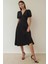 Kadın V-Yaka A-Form Krep Midi Elbise Siyah 15