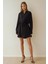 Kadın Rahat Kesim Viskon Mini Gömlek Elbise Siyah 11