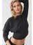 Kadın Dar Kesim Korseli Bisiklet Yaka Örme Sweatshirt Kömür Grisi 17