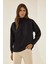 Kadın Rahat Kesim Yarım Yüksek Yaka Sweatshirt Siyah 11