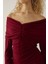 Kadın Drapeli Off Shoulder Bodycon Maxi Elbise Bordo Kırmızı 11