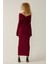Kadın Drapeli Off Shoulder Bodycon Maxi Elbise Bordo Kırmızı 12