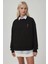 Kadın Rahat Hayvan Nakışlı Şardonlu Bisiklet Yaka Hoodie Black 7