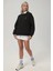Kadın Rahat Hayvan Nakışlı Şardonlu Bisiklet Yaka Hoodie Black 11