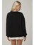 Kadın Rahat Hayvan Nakışlı Şardonlu Bisiklet Yaka Hoodie Black 12