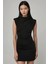 Kadın Omzu Vatkalı Kayık Yaka Vücuda Oturan Mini Elbise Siyah 12